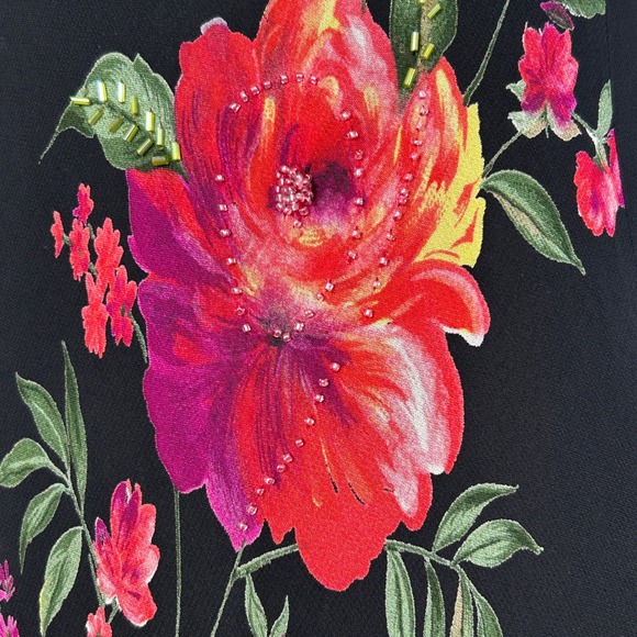 Dress Barn Women's Y2K Floral Beaded Sleeveless Black Rayon Dress - Medium - Picture 5 of 9